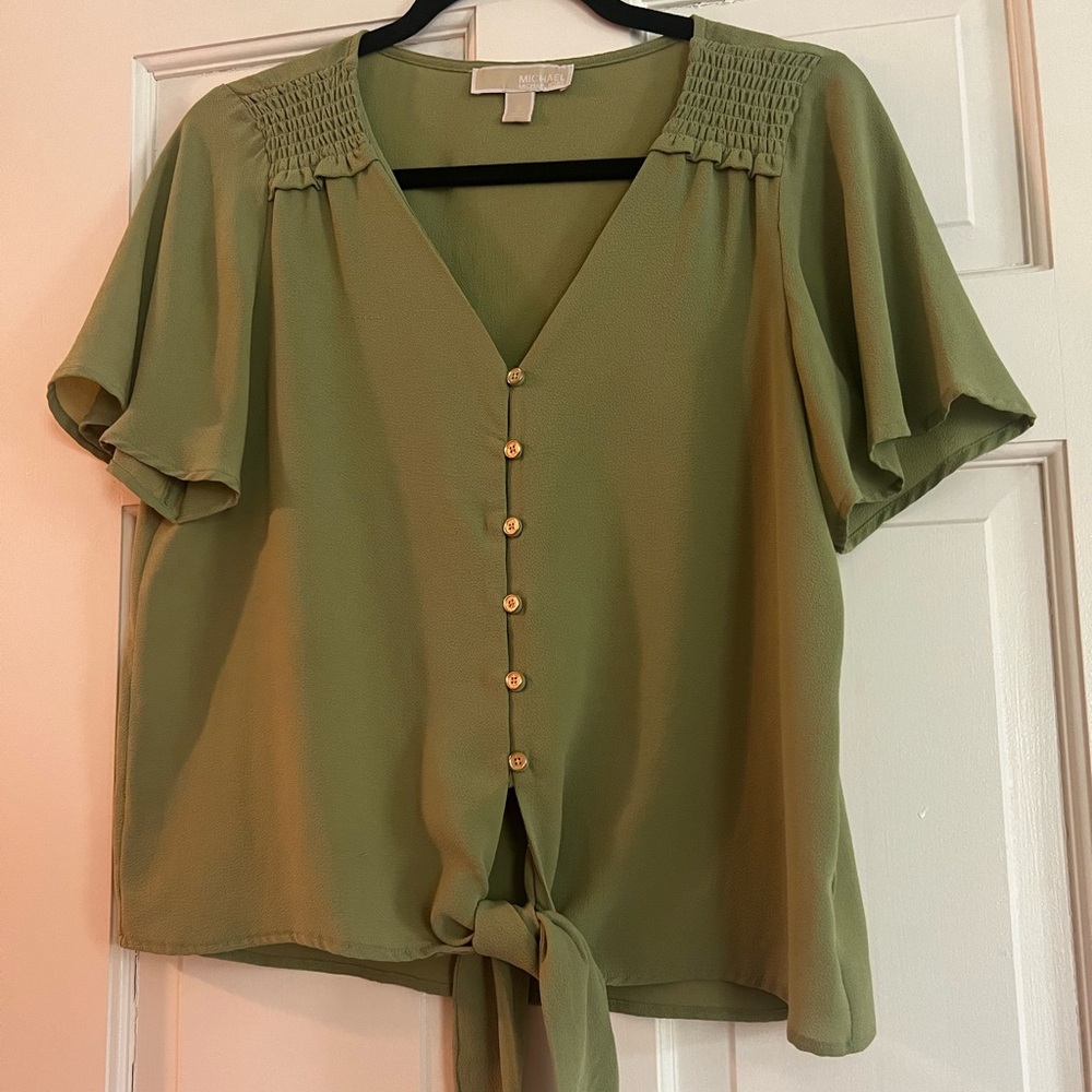 Green Michael Kors tie front blouse
